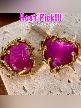 Fuchsia Branching Heart- Medieval Renaissance Palace Gilded Tree Clip-on Earring